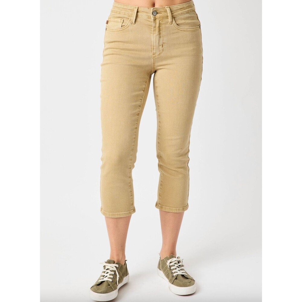 Judy Blue NWT Mid-Rise Khaki Capri Denim Jeans Size 0 Style #78108